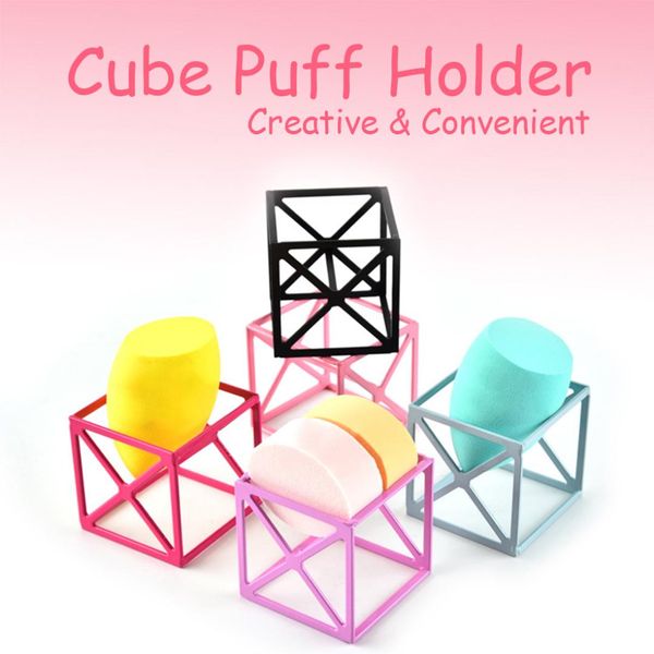 

makeup sponge holder cube carbon steel drying rack beauty bracket hollow cosmetic puff display stand support square base
