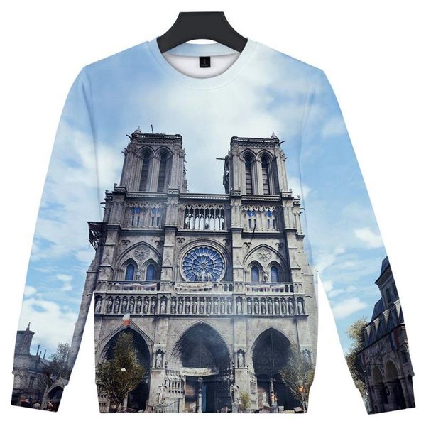 

o-neck pullovers long sleeved sweatshirts fashion mens 3d designer hoodies notre dame de paris, Black