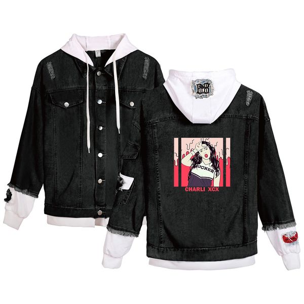 

2019 charli xcx hoodie denim jackets casual, Black;brown