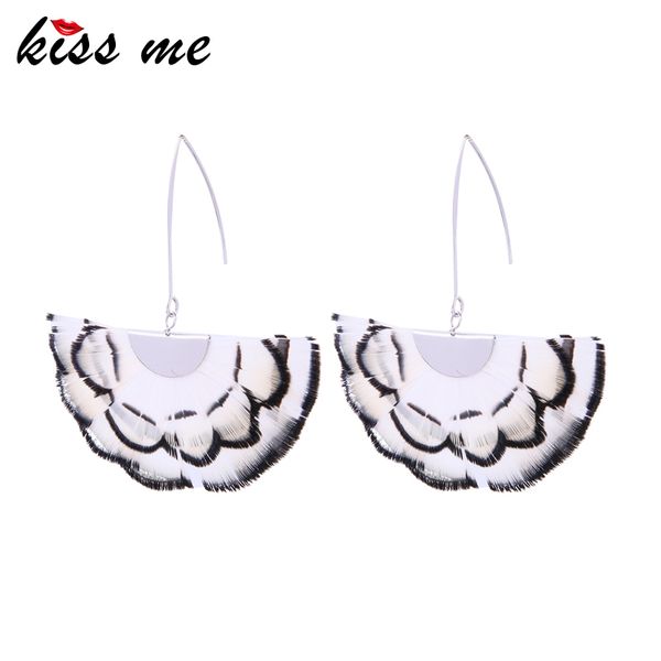 

kiss me 2019 white black border semicircle feather drop earrings for women party gifts dangle earring fashion accessories, Silver