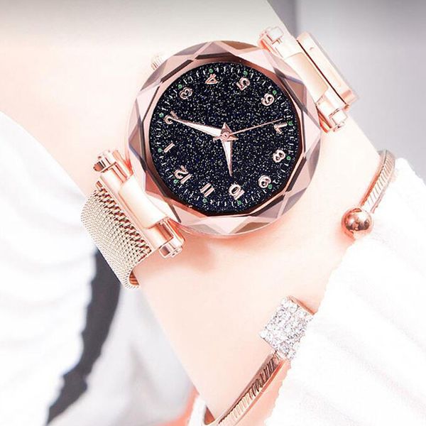 

luxury luminous women watches starry sky magnetic female wristwatch waterproof rhinestone clock relogio feminino montre femme t190619, Slivery;brown