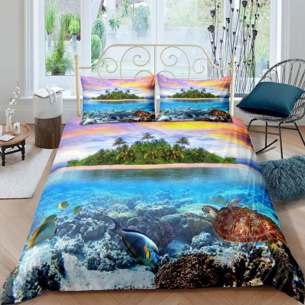 

3d duvet cover sets quilt covers comforter case set bedding set king  full twin double single size bed linen sea turtle