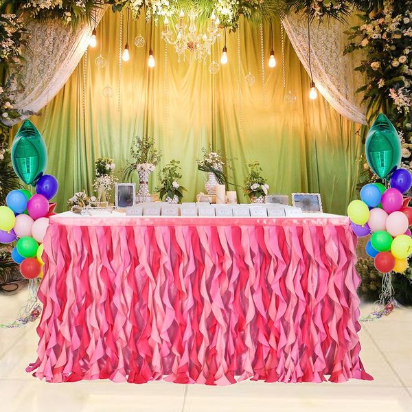 

gauze table skirt curly willow shape with magic sticker table decoration for wedding party