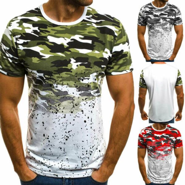

men gym casual summer slim fit t-shirt short sleeve muscle t-shirts fashion o-neck cotton camouflage print beach tshirt, White;black