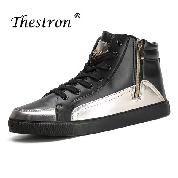 

new men's original pu shoes brand designer men's casual shoes rubber sole sports high to help flat, Black