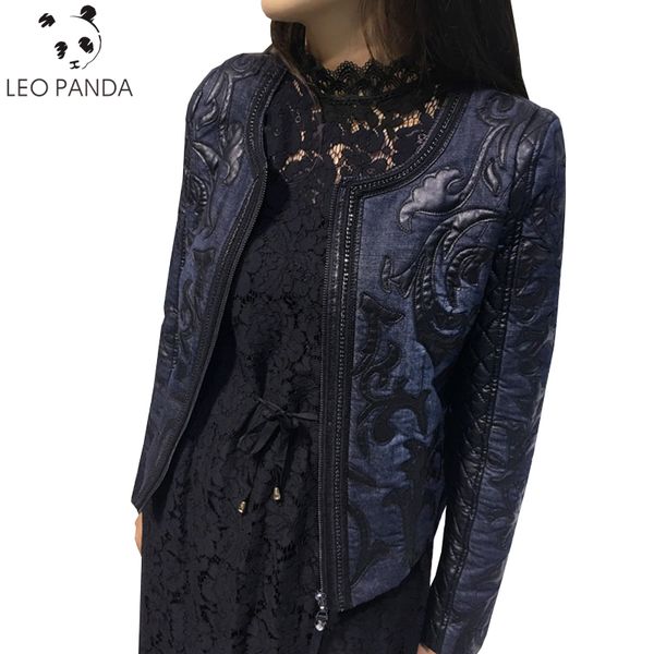 

new spring autumn denim women jacket short o neck cowboy stitching pu washed leather slim retro pilot female jean coat, Black;brown