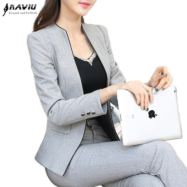 

winter slim work wear women trouser jacket fashion formal blazer with pant set plus size office business suit pants female, White;black