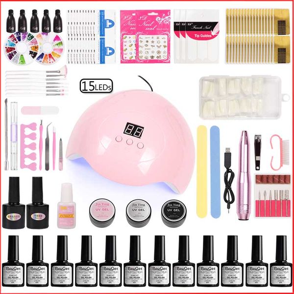 

everything for manicure set acrylic nail kit 12 color led uv lamp 2000rpm electric manicure machine gel nail polish set tools