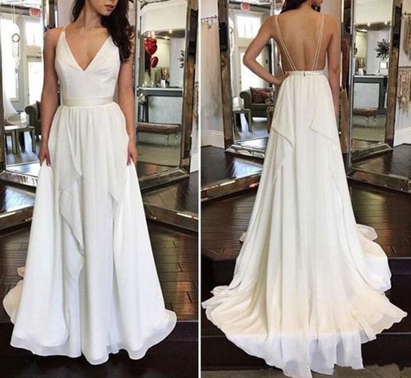 

simple design new long prom dress v-neck backless chiffon bridal gowns spaghetti straps custom made for elegant ladies, White;black