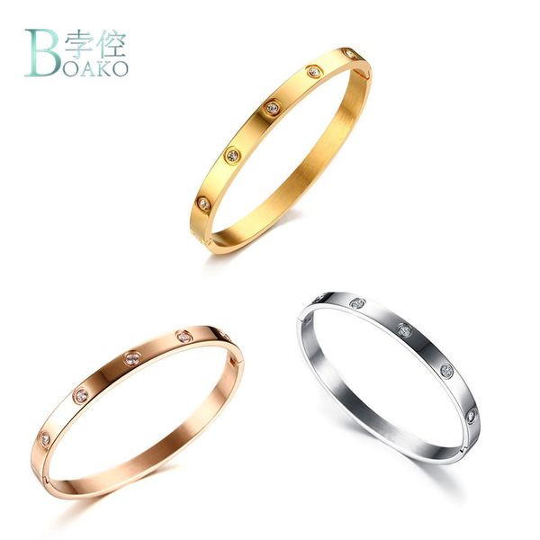 

boako screw bracelets for women lover stainless steel bracelets & bangles crystal gold color women jewelry gift pulsera acero, Black
