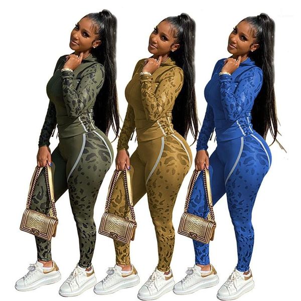 

designer tracksuits fashion long sleeve hooded cap camouflage casual womens 2pcs sets split joint slim womens, Gray