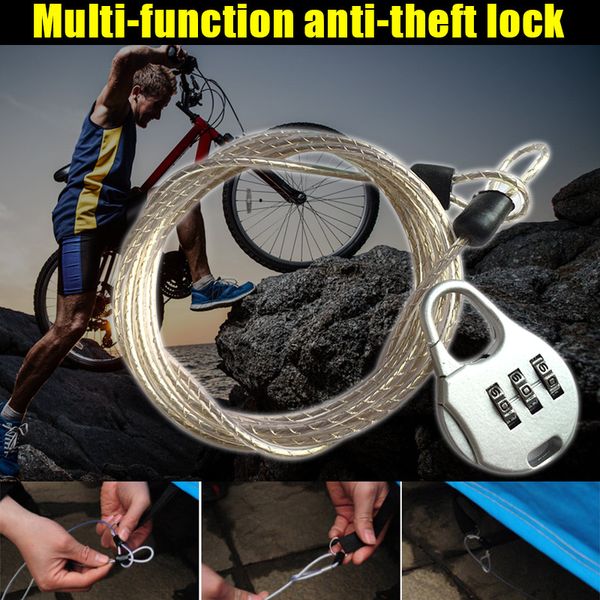 

rope cable anti-theft password lock steel cable luggage security protector bike chain locks backpack padlock keychain mvi-in