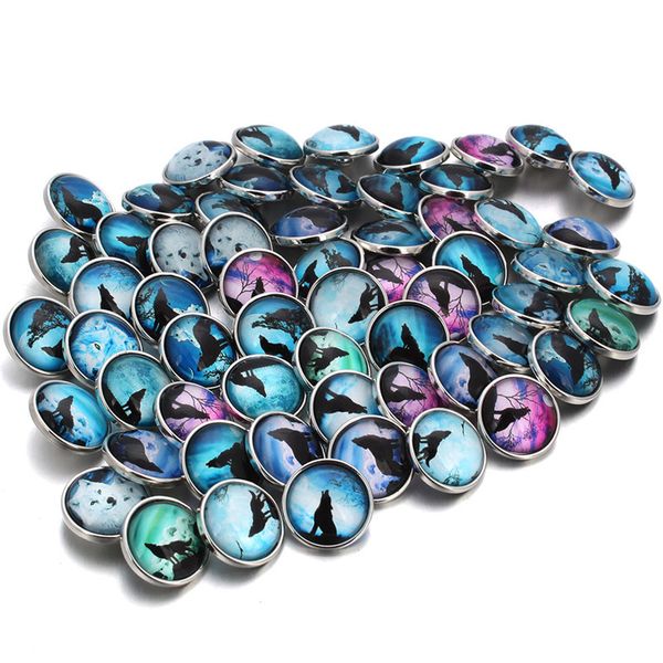

10pcs/lot wolf moon glass cabochon snap button fit 18mm bracelet jewelry earrings for women zb383, Golden;silver