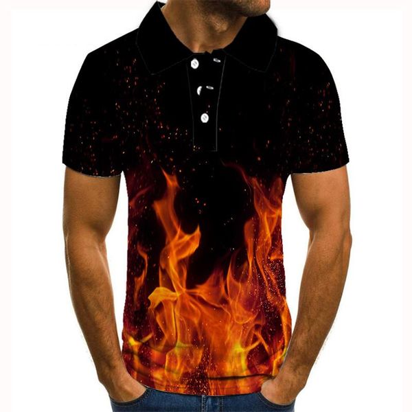 

men's polos 2021 t shirt for men short sleeve shirts brand short-sleeved flame 3d printed business, White;black