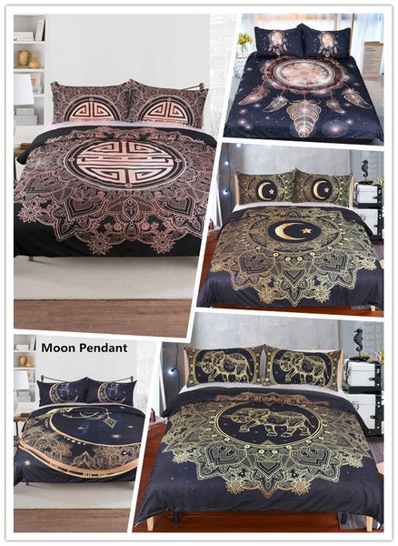 Luxury Feather Pattern Bedding Set Golden 3d Duvet Cover Mandala