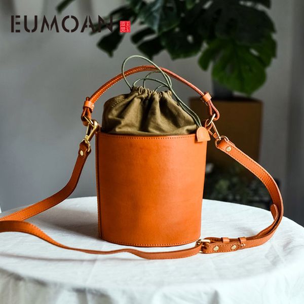 

retro bucket bag vegetable tanned leather niche design sense personality shoulder messenger bag casual female