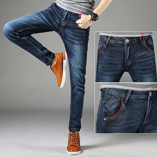 

men jeans male feet four seasons new youth fashion handsome cultivate one's morality jeans, Blue