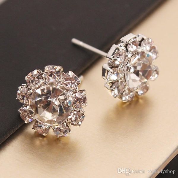 

shining diamond cubic zircon flower sun stud earrings wholesale, Golden;silver