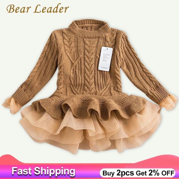 

bear leader girls dress 2020 winter pullover knitted sweaters ball gown dress long sleeve outerwears o-neck kids knitwear 3-7y y200226, Red;yellow