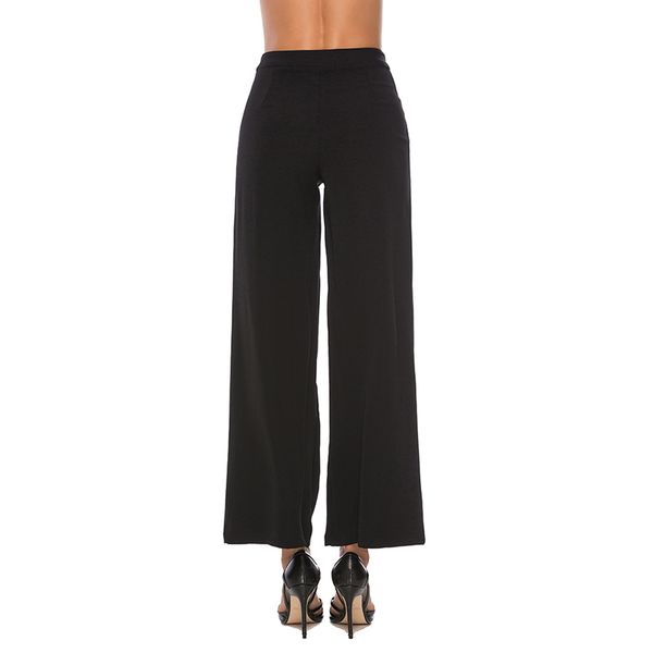 

high waist straight leg pants office lady joker buttons long trousers 2019 women plain workwear pants, Black;white