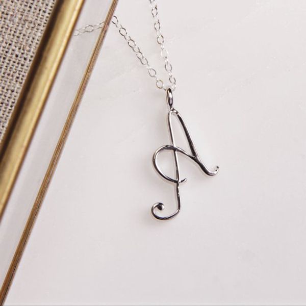 

1pcs monogram english initial alphabet a pendant necklace tiny letter charm metal for engagement lucky woman mother men's family gifts, Silver