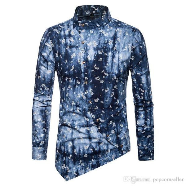 

fashion print mens shirts casual mens shirt european size irregular diagonal button print shirt colorful mens clothing, White;black