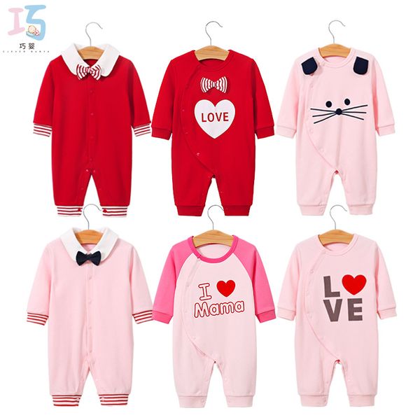 

baby girls one-piece romper spring and summer new newborn baby cotton long-sleeved clothes wholesale, Blue