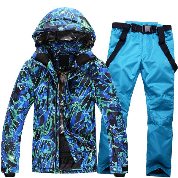 

mens new skiing suit sets outdoor snowboarding clothing waterproof windproof winter warm snow jackets and bib pants plus size