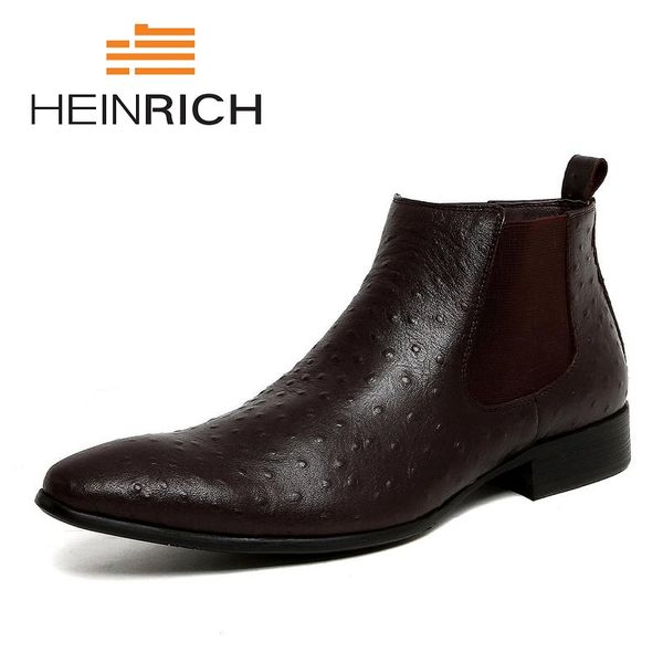 

heinrich business men boots fashion pointed toe ankle boots man winter high leather shoes botte moto, Black