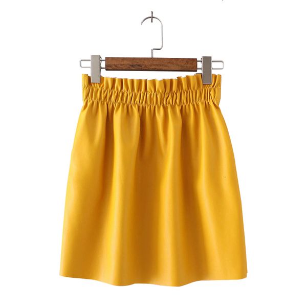 

leather skirt skirts for women autumn fashion women solid color all match elastic waist pu ladies a line skirts empire saias c4193, Black