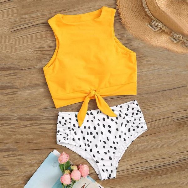 

swimwear women 2020 bikini set two piece knot front crop high waist swimsuit bottoms with floral print bikini set