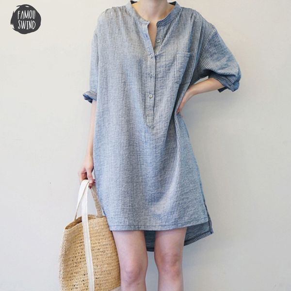 

2019 women stand collar striped long autumn shirt cotton a line long sleeve mini vestido casual work robe femme, Black;gray