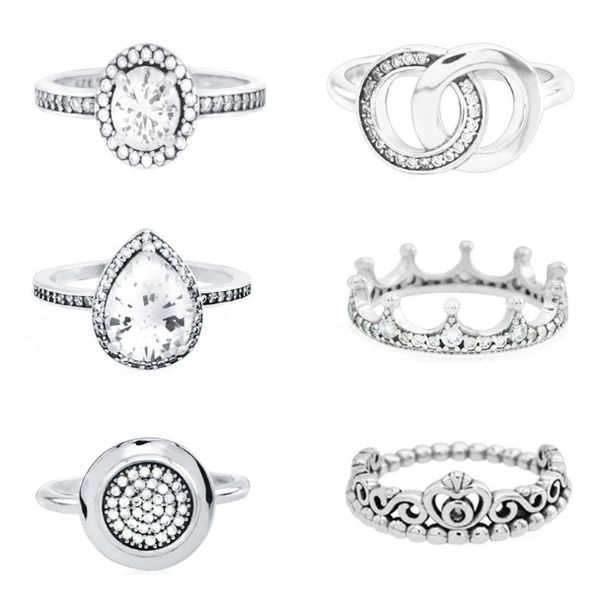 

genuine 925 sterling silver 12 styles fashion cubic zirconia princess tiara crown rings for women engagement jewelry