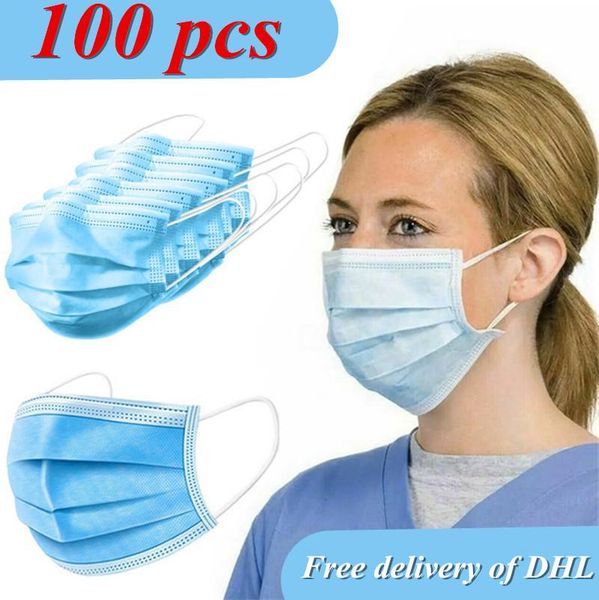 

dhl shipping fda certification 100 pcs/box disposable face mask thickened 3 layer non-woven 95% mouth masks maschere anti bacterial ffp2