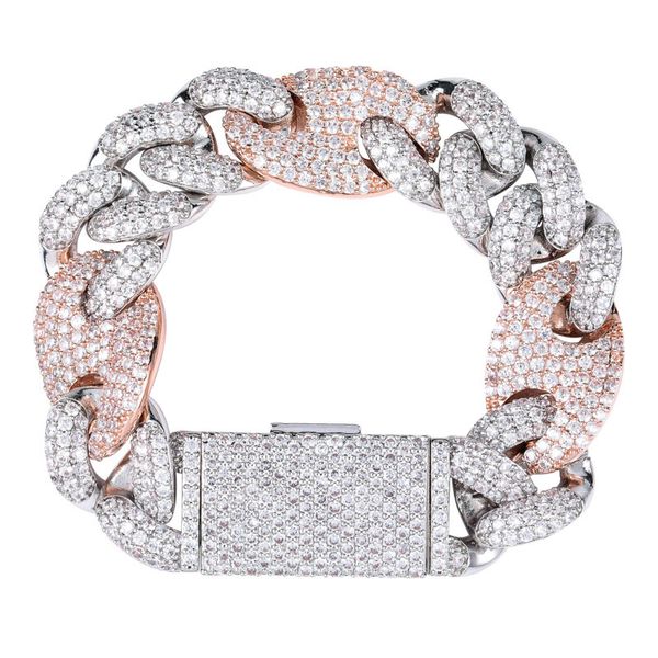 

20mm wide heavy hip hop cz stone bling iced out solid coffee beans miami cuban link chain bracelets for men rapper jewelry, Black