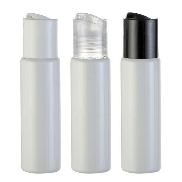 (50pcs) 30ml branco vazio pequenos recipientes de plástico de xampu com tampa de disco, amostra de sabão líquido Tampa de prensa de garrafa, embalagem de cosméticos