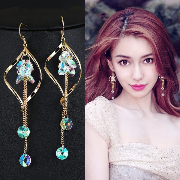

2019 new arrival alloy trendy geometric women dangle earrings long tassel earrings korean simple personality jewelry for female, Silver