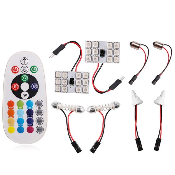 

12smd rgb led automobile car roof dome colorful reading light lamp bulb with remote control