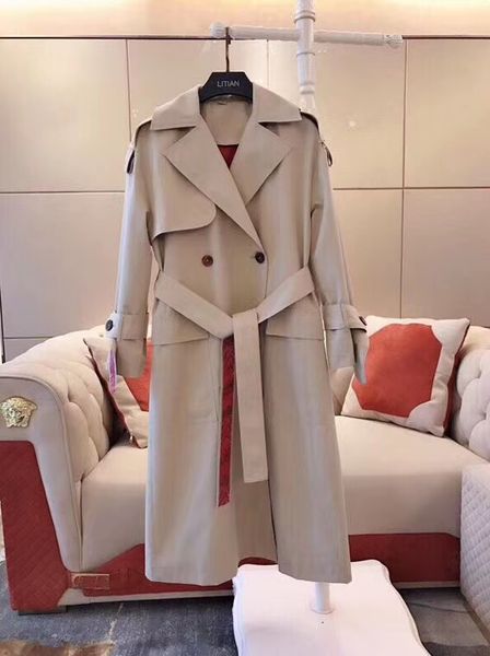 

women's trench coats double breasted long windbreaker belt waterproof british coat new high-end english style autumn winter solid color, Tan;black