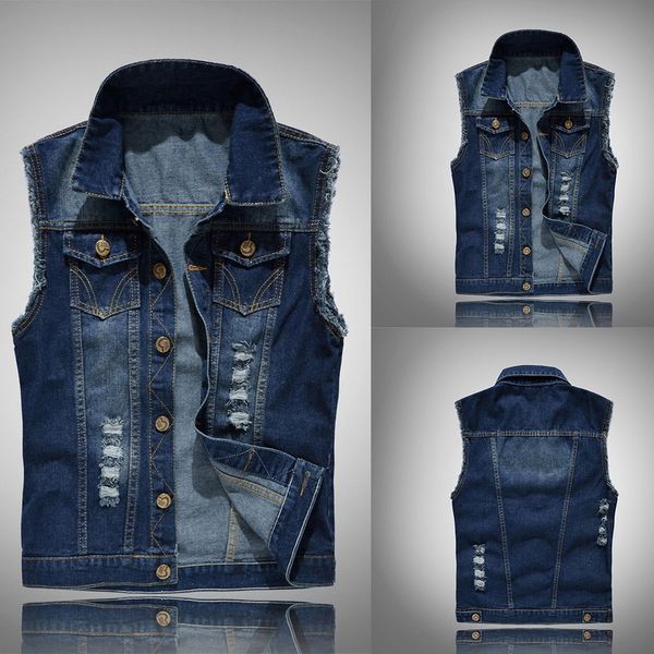 

nice men ripped jean sleeveless jacket men cotton oversize 6xl cowboy denim vest vintage denim jean vest hip streetwear, Black;white