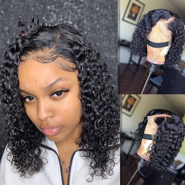 Brazily Curly Bob Human Hair Wig Onda Deep Lace Rendas Perucas Frontais para Mulheres HD Transparentes Laces Frontal Fechamento Diva1