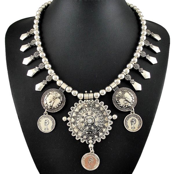 

qcooljly 1pc vintage lady woman thai silver color coin shape necklace wholesale