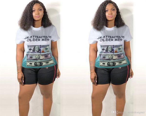 

женская летняя дизайнерские доллары печать tshirts crew neck коротким рукавом мода feamle одежда плюс размер повседневная одежда, White