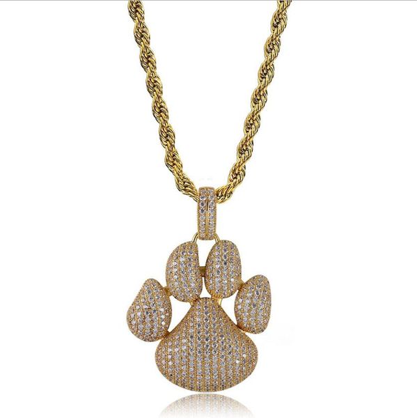 

luxury bling zircon men necklaces fashion trendy rappers 18k gold platinum plated bear claw hip hop necklaces, Silver