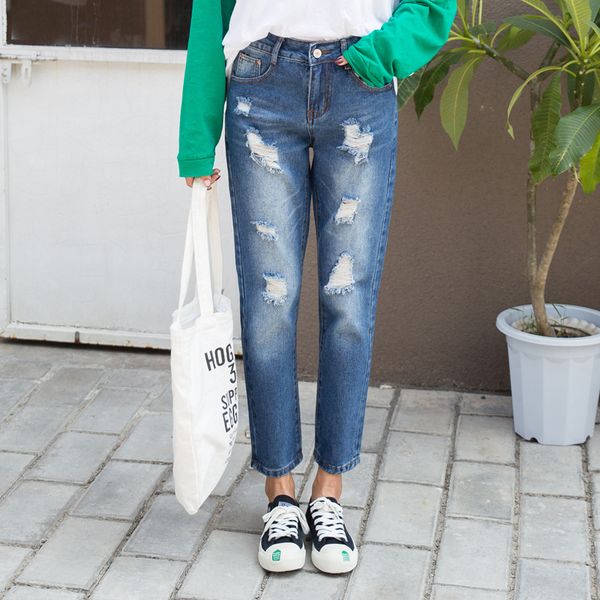 

guuzyuviz ripped jeans for women casual denim harem pants mujer plus size jeans woman blue high waist korean style femme