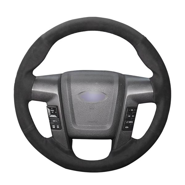 

diy black suede leather car steering wheel cover for ford f150 f-150 svt raptor 2010 2011 2012 2013 2014 accessories parts
