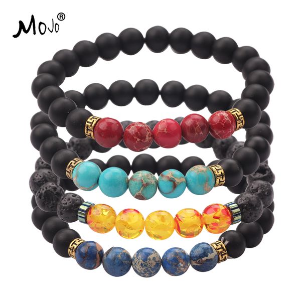 

men and women natural 8 mm colorful chakra beads strand bracelet 12 pcs/set, Black