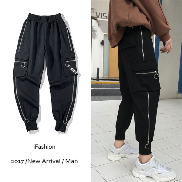 

harem pants men's fashion solid color casual stretch waist joggers pants men streetwear wild loose hip hop trousers mens s-3xl, Black