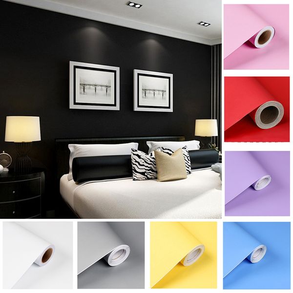 

plain solid black matte wallpaper self adhesive bedroom wall paper waterproof pvc 8 color