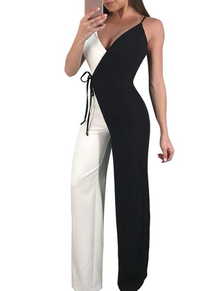 

women sleevesless black and white color bodycon club party evening jumpsuit, Black;white